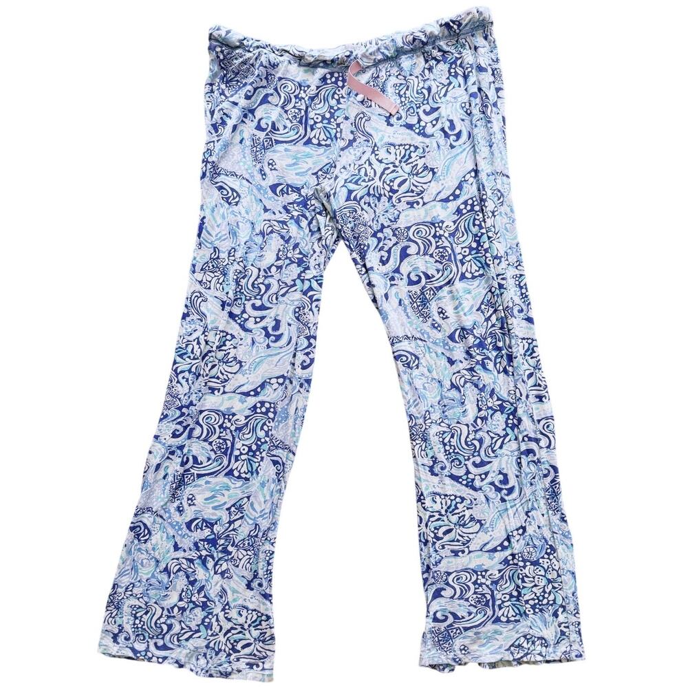 Lilly Pulitzer Coastal Whale Print Lounge Pants Large Blue Beachy Preppy Resort